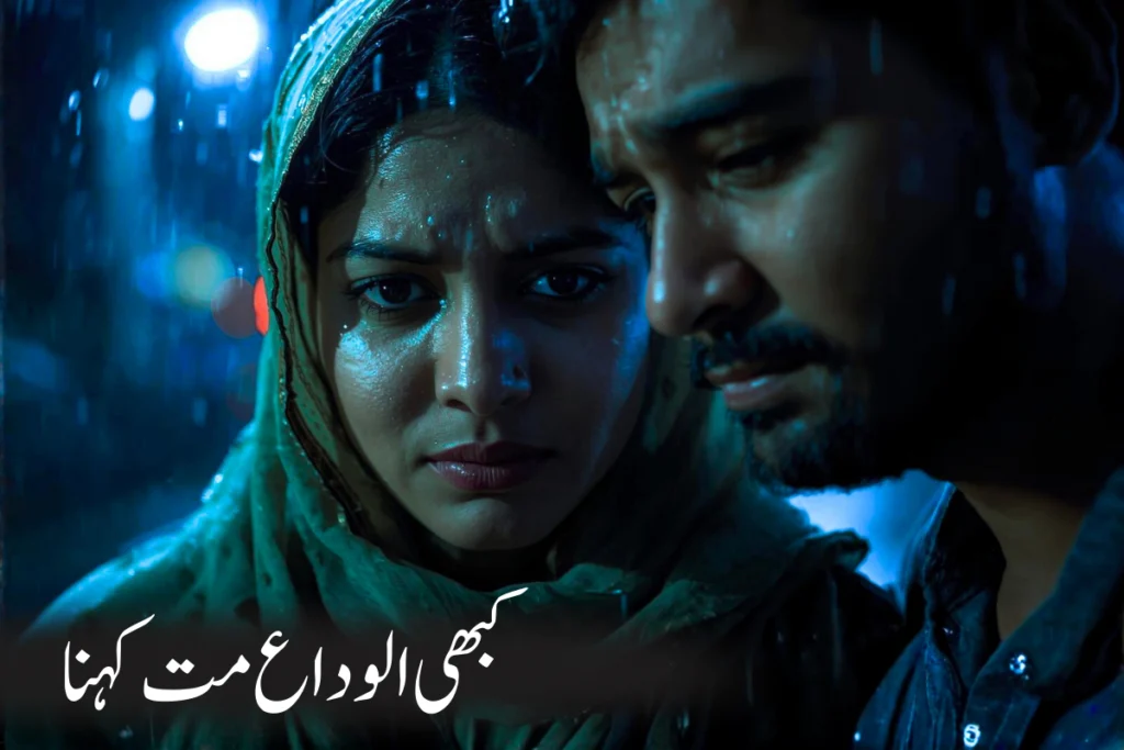 Urdu romantic story scene showing love, separation, and hope